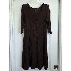 Eileen Fisher Knit 3/4 Sleeve‎ Brown Scoop Neck Pin Tuck Dress Sz S Minimalist